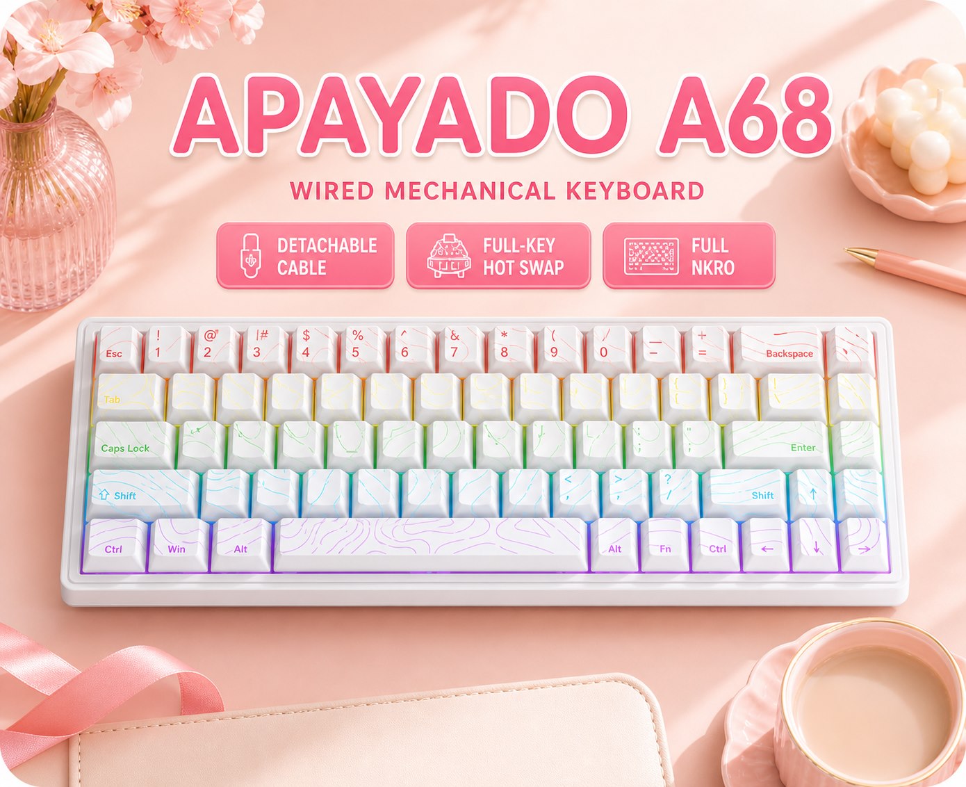 Gaming Keyboard Blue Switches - Teclado Mecánico con Cable APAYADO A68,