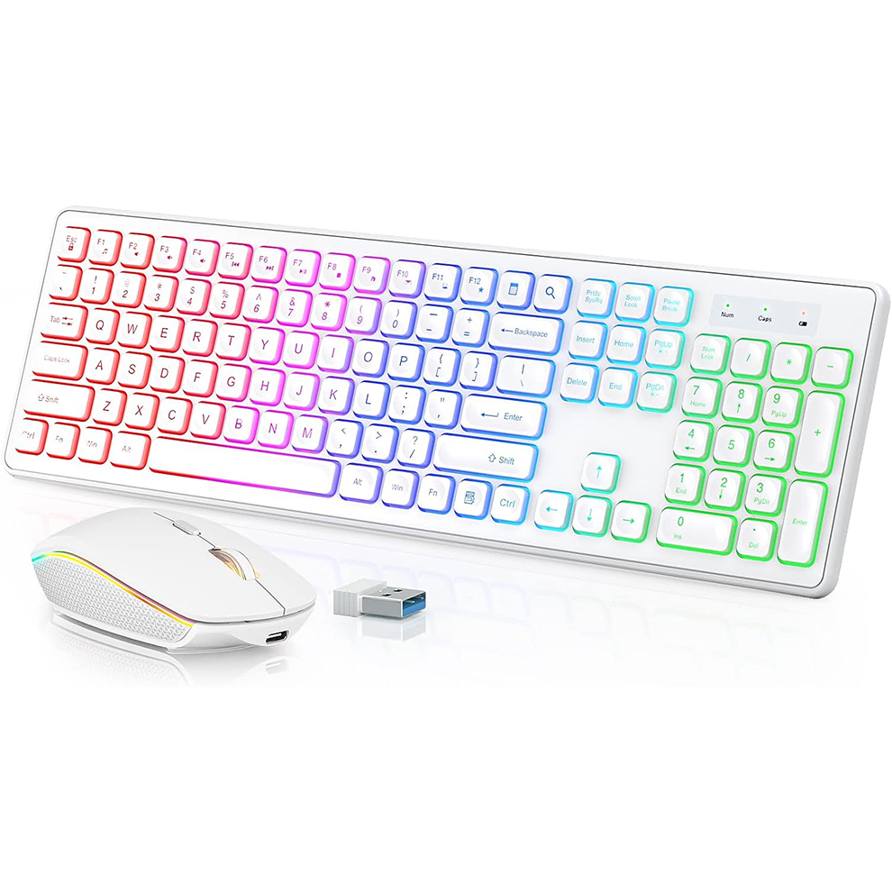 Gaming Keyboard Ergonomic - Teclado y ratón inalámbricos retroiluminados, teclas